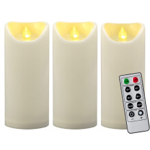 3 PCS 7.5cm x 18cm Outdoor Waterproof Flameless LED Pillar Candles with Remote Timer/Battery Operated Plastic LED Fake Candle for Halloween Pumpkin