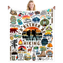 Hiking Gifts for Women Men Hikers Throw Blanket With Hiking Accessories Theme Stuff Plush Blankets for Women Men Adults Hikers Christmas Birthday