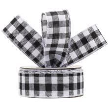 38mm Wired Gingham Burlap Ribbon - 9M White and Black Plaid Ribbon for Gift Wrapping, Crafts, Wreaths, Farmhouse Decorations, Garlands