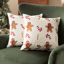 Sonvie Christmas Cushion Covers Set Of 2,Gingerbread&Candy Cane 45x45cm