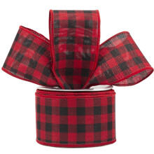 63mm Wired Gingham Burlap Ribbon - 9M Red and Black Plaid Ribbon for Gift Wrapping, Crafts, Wreaths, Farmhouse Decorations, Garlands