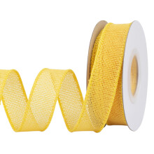 Burlap Wired Edge Ribbon 25mm x 9 Meters, Yellow, Ideal for Crafting, Gift Wrapping, Wreath, Christmas Tree, and Rustic Wedding Decorations