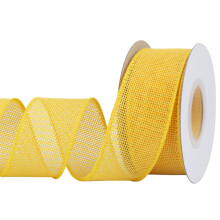 Burlap Wired Edge Ribbon 38mm x 9 Meters, Yellow, Ideal for Crafting, Gift Wrapping, Wreath, Christmas Tree, and Rustic Wedding Decorations