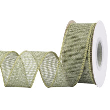 Burlap Wired Edge Ribbon 38mm x 9 Meters, Spring Moss, Ideal for Crafting, Gift Wrapping, Wreath, Christmas Tree, and Rustic Wedding Decorations