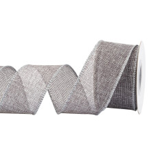 Burlap Wired Edge Ribbon 50mm x 9 Meters, Metal Grey, Ideal for Crafting, Gift Wrapping, Wreath, Christmas Tree, and Rustic Wedding Decorations