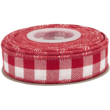 Wired-Edge Checkered Burlap Ribbon, 25mm x 9 Meter, Red/White, Buffalo Plaid Ribbon for Gift Wrapping, Christmas Decorations, Wreaths, Big Bows