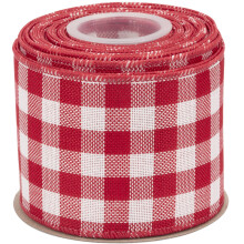 Wired-Edge Checkered Burlap Ribbon, 75mm x 9 Meter, Red/White, Buffalo Plaid Ribbon for Gift Wrapping, Christmas Decorations, Wreaths, Big Bows