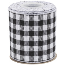 Wired-Edge Checkered Burlap Ribbon, 100mm x 9 Meter, Black/White, Buffalo Plaid Ribbon for Gift Wrapping, Christmas Decorations, Wreaths, Big Bows
