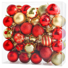 50PCS 4CM Christmas Baubles with Hooks, Red Gold Xnas Ball Ornaments, Glitter Christmas Tree Decorations Baubles Balls
