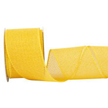 Yellow Burlap Ribbon - 64mm x 9M | Faux Jute Wired Ribbon for Wreaths, Christmas Decorations, Rustic Weddings, and Large Bow