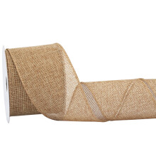 Old Gold Burlap Ribbon - 64mm x 9M | Faux Jute Wired Ribbon for Wreaths, Christmas Decorations, Rustic Weddings, and Large Bow