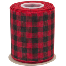 Wired-Edge Checkered Burlap Ribbon, 100mm x 9 Meter, Red/Black, Buffalo Plaid Ribbon for Gift Wrapping, Christmas Decorations, Wreaths, Big Bows