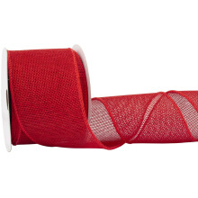 Red Burlap Ribbon - 64mm x 9M | Faux Jute Wired Ribbon for Wreaths, Christmas Decorations, Rustic Weddings, and Large Bow