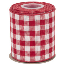 Wired-Edge Checkered Burlap Ribbon, 100mm x 9 Meter, Red/White, Buffalo Plaid Ribbon for Gift Wrapping, Christmas Decorations, Wreaths, Big Bows