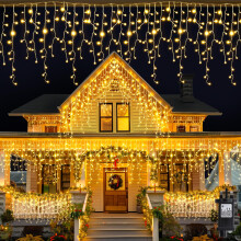 Icicle Outdoor Christmas Lights 10M 408LED, Warm White Fairy Lights Plug in
