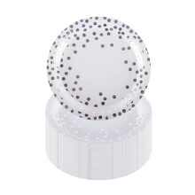 CEILIWEN 50 Pack 7 Inch (18cm) Paper Plates - White & Silver Polka Dot Design for Wedding, Anniversaries, Christmas and Events