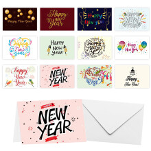 12 Pack Happy New Year Cards 2026, New Year Greeting Cards with Envelopes and Stickers, New Years Eve Decorations