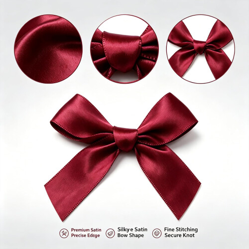 Mini Bow, Self-Adhesive Ribbon Bows for Decorations, 30 Pcs (Dark red) 2