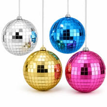 Youdepot 10 cm Disco Ball 4 Pack, Multi-Colour Hanging Mirror Balls with String, Glitter Ball Decorations for Christmas Tree, Wedding
