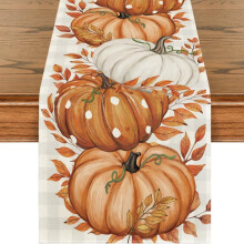 Autumn Decorations Pumpkin Leaves Table Runner,Autumnal Orange Home Kitchen Table Decor,Halloween Pumpkin Tablecloth Decor,Perfect for