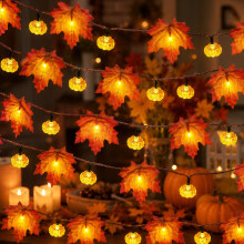 Maple Leaves String Lights with Pumpkin, Autumn Decorations Fairy Lights, Halloween Maple Fairy Light, Maples Leaf Pumpkin Light