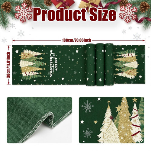 Christmas Table Runner,Green 30x180cm Xmas Tree Table Runner Decorations 1