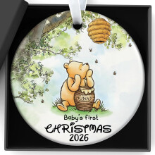 Baby's first christmas Decorations Cute Yellow Bear Is Holding Honey Christmas Ceramic baubles Sign Plaque Gifts For Newborn, Infant, Boy