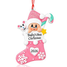 Christmas Decorations Baby First Christmas Personalised Gifts 2026 Pink Stocking Keepsake Cute Holiday Tree Decoration bauble for Baby Newborn Boy