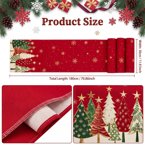 Christmas Table Runner,Red 30x180cm Xmas Tree Table Runner Decorations 1