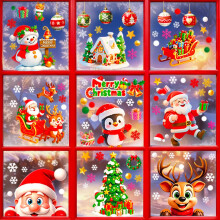 9 Sheets Christmas Window Decorations Stickers | Xmas Window Clings Decals Reusable Double-Sided | 2 Sheets Self Adhesive Xmas Stickers |