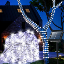 Solar Rope Lights 20M/65ft White 200LED 8 Modes Waterproof IP65 Outdoor Solar String Lights for Garden, Party, Home, Christmas, Halloween