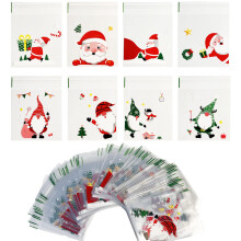 200 Clear Cellophane Bags With Adhesive Closure, 3.9x3.9" Christmas Cookie Wraps for Party Decorations, Baking Cookies, Bread, Candy