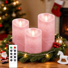 LED Candles Flickering [Set of 3] Real Wax Pillar Flickering Battery Candles
