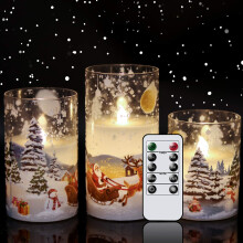 Eldnacele LED Christmas Candles with Santa Design, Battery Operated, 3 Pack