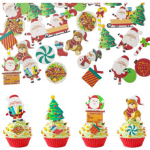 60pcs Edible Christmas Cupcake Decoration Edible Merry Cake Decorations Santa tree stockings Gift box Christmas Party Holiday Supplies