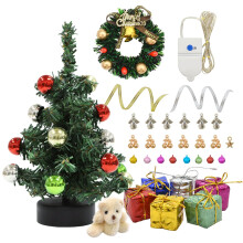 iLAND Doll House accessories Mini Christmas Tree with Lights 6 inch Dollhouse Christmas Village Decorations Tiny Xmas Tree Miniature Decor 1/12 Scale