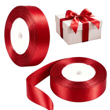 20mm Wide Red Ribbon Thick,20mm x 22m Ribbons for Gift Wrapping,Fabric Satin Gift Ribbon for Crafting & Bows,Wedding Car Ribbon for Flower