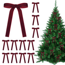 12 Pcs Wine Red Bows for Christmas Tree Clipon On Decorations