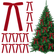 12 Pcs Large Wine Red Velvet Bow With Twist Ties for Christmas Tree Decorations Xmas Decorative Bows For Gift Present Wreath Door Decor Ornament