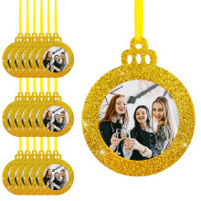 20 Pcs Gold Christmas Photo Baubles, Xmas Tree Photo Ornaments, Pictured Gift Tags, Anniversary Birthday Party Decorations (Gold Christmas Bauble)
