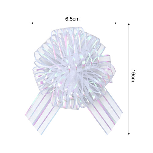 5 Pcs White Pull Bows, 6 Inch Large Organza Gift Wrap Ribbon Pull Bow 1