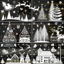 9 Sheets 269 Pcs White Christmas Window Stickers, Reusable PVC Static Cling Double-Side Window Stickers