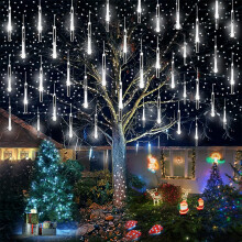 Meteor Shower Icicle Lights Outdoor 24 Tubes 576 LED White Christmas Lights