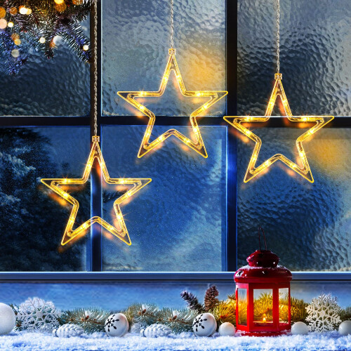 3 Pack 30 LEDs Christmas Window Light Battery Powered 8 Modes Star Lights with Timer