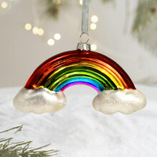 Rainbow Glass Christmas Ornament, Handmade Blown Glass Christmas Hanging Decorations (Rainbow)