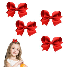 4 PCS Girls Hair Clips, Red Ribbon Bows Hair Accessories for Baby and kids