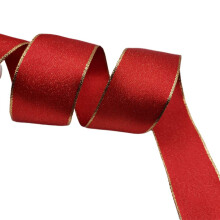 Red Wired Satin Ribbon with Gold Lurex Edges, 1.5 Inch X 10 Yards, Perfect for Christmas & Wedding Decorations