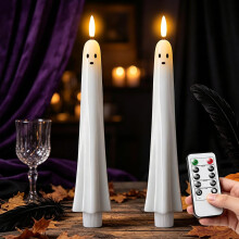 2 Pcs Halloween Ghost Flameless Taper Candles, Halloween Ghost Battery Candles