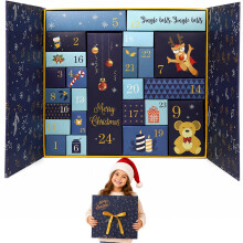 24 Box Advent Calendar, DIY Foldable Christmas Countdown Gift Boxes- Blue