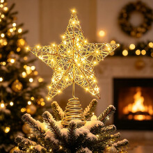 Christmas Tree Topper, 25CM Gold Wire Glitter Tree Toppers, Wire Gold Tree Star, 20x25CM Christmas Tree Topper,Tree Topper